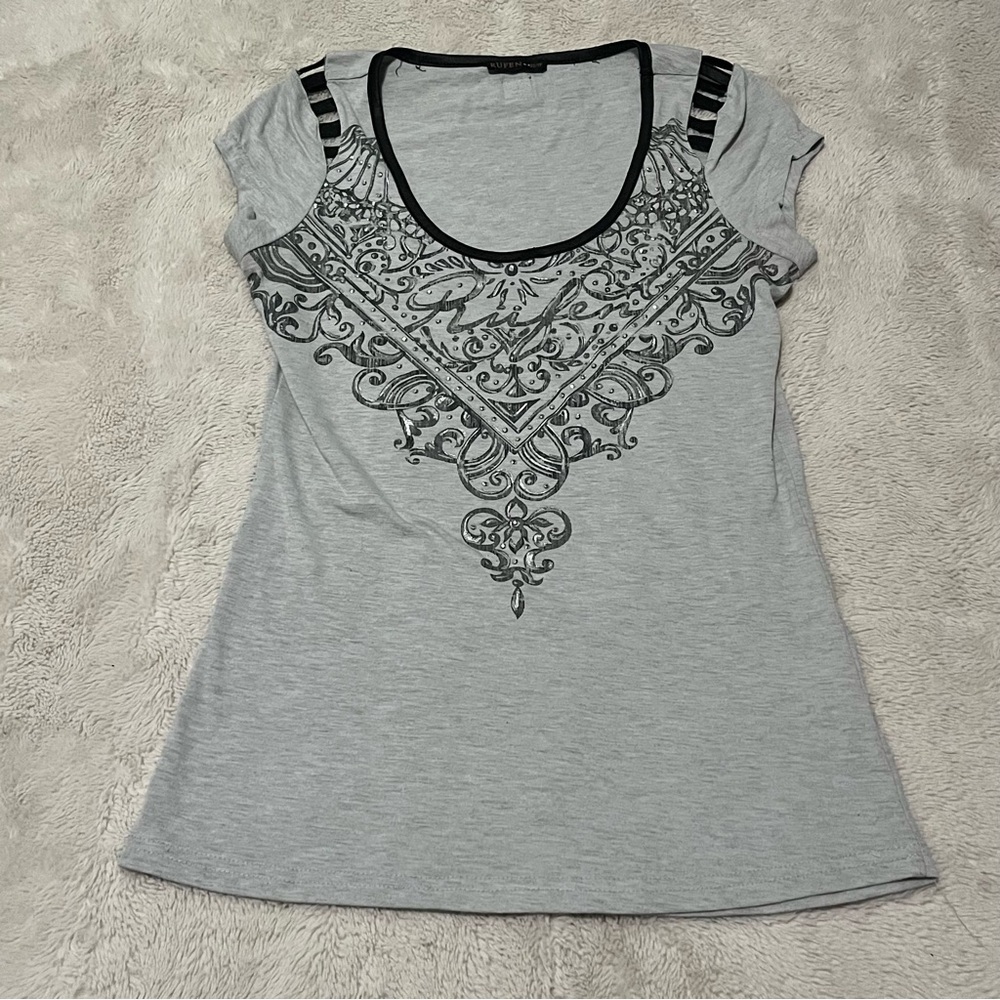 Chic Gray Top with Black Accents